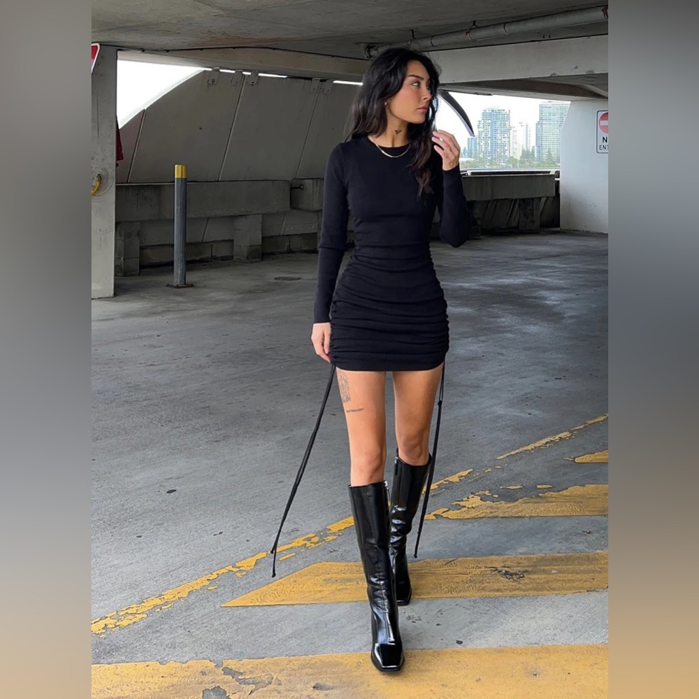 Long Sleeve Ruched Mini Dress